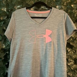 Under Armour Heather Gray Tee with Pink Logo